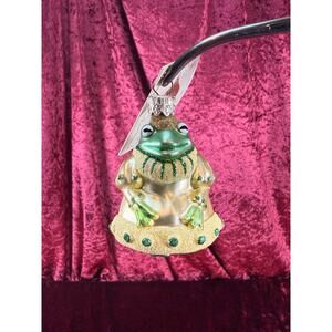 Vintage Christmas Handblown Glass Ornament Frog King Patricia Breen Poland 2006